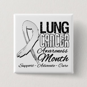 Lung Cancer Awareness Month Grunge Ribbon 2 Inch Square Button