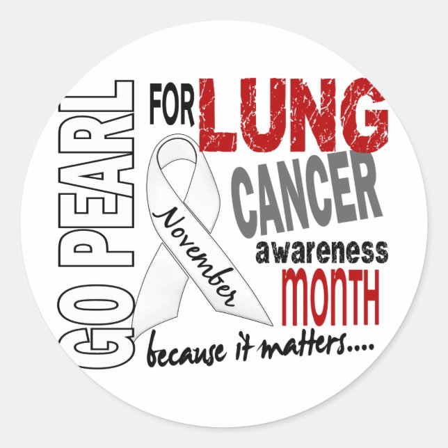 Lung Cancer Awareness Month Pearl Ribbon 1.4 Classic Round Sticker (Front)
