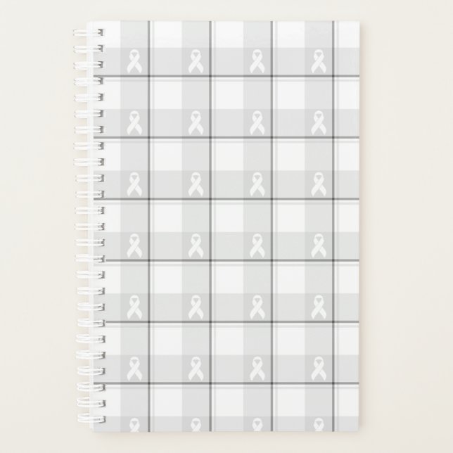 Lung Cancer Awareness Plaid Planner, White Ribbon (Devant)
