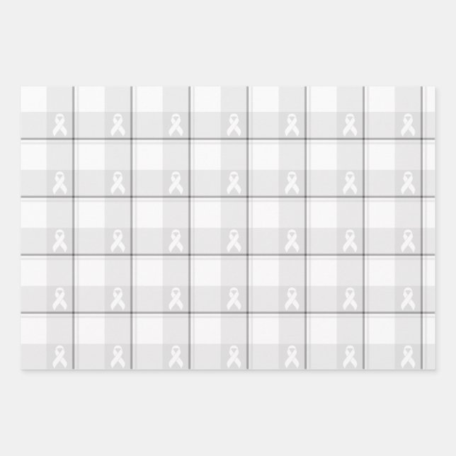 Lung Cancer Awareness Plaid Wrapping Paper White (Front)