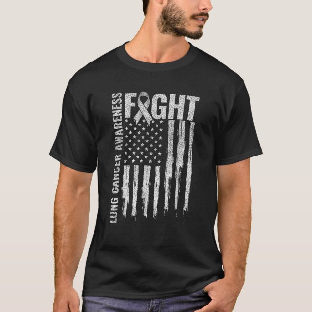 Lung Cancer Awareness White Ribbon Fight Gift USA  T-Shirt (Front)