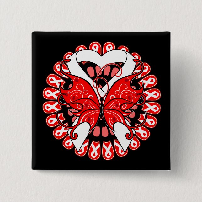 Lung Cancer Butterfly Circle of Ribbons 2 Inch Square Button (Front)