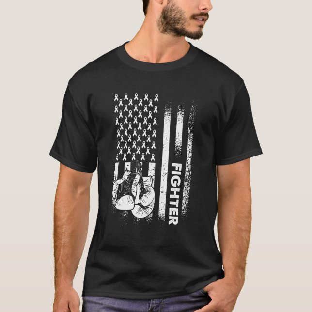 Lung Cancer Fighter White Ribbon Lung Cancer Aware T-Shirt (Front)