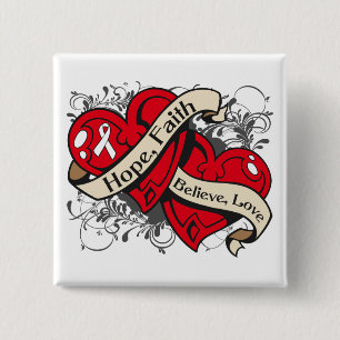 Lung Cancer Hope Faith Dual Hearts 2 Inch Square Button