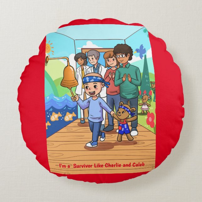 Lung Cancer Red Throw Pillow Round Chemo Pillow  (Front)