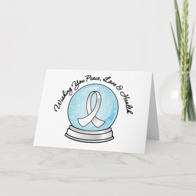 Lung Cancer Ribbon Merry Christmas Snowglobe Holiday Card (Front)