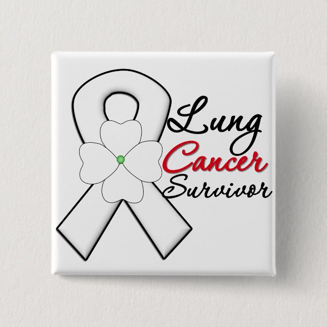 Lung Cancer Survivor Flower Ribbon 2 Inch Square Button (Front)