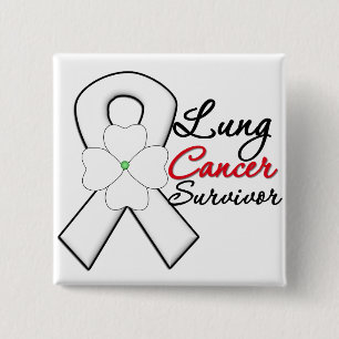 Lung Cancer Survivor Flower Ribbon 2 Inch Square Button