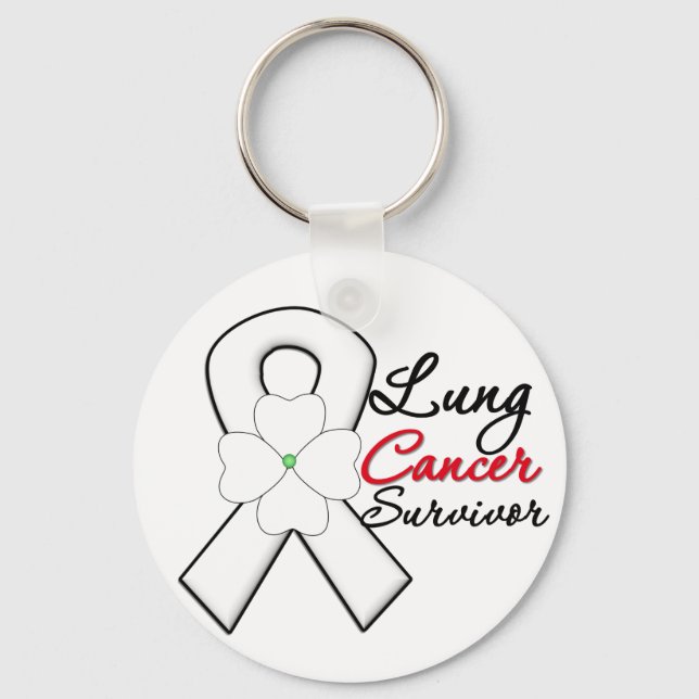 Lung Cancer Survivor Flower Ribbon Keychain (Front)