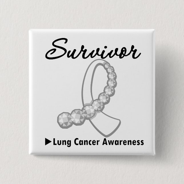 Lung Cancer Survivor Gemstone Ribbon 2 Inch Square Button (Front)