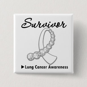 Lung Cancer Survivor Gemstone Ribbon 2 Inch Square Button