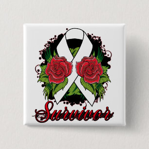 Lung Cancer Survivor Rose Tattoo 2 Inch Square Button