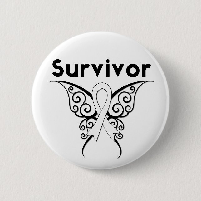 Lung Cancer Survivor Tribal Butterfly 2 Inch Round Button (Front)