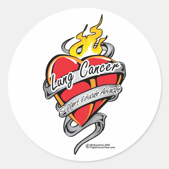 Lung Cancer Tattoo Heart Classic Round Sticker (Front)