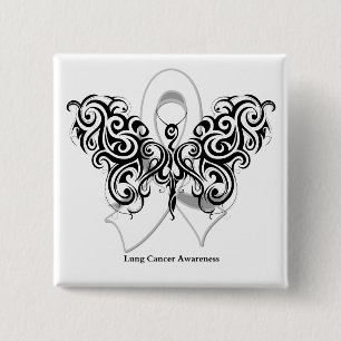 Lung Cancer Tribal Butterfly Ribbon 2 Inch Square Button