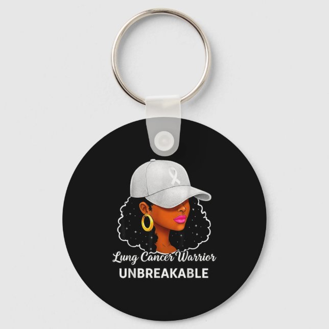 Lung Cancer Warrior Unbreakable Black Women Awaren Keychain (Front)
