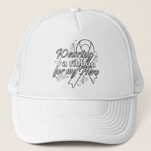 Lung Cancer Wearing a Ribbon for My Hero Trucker Hat (Front)