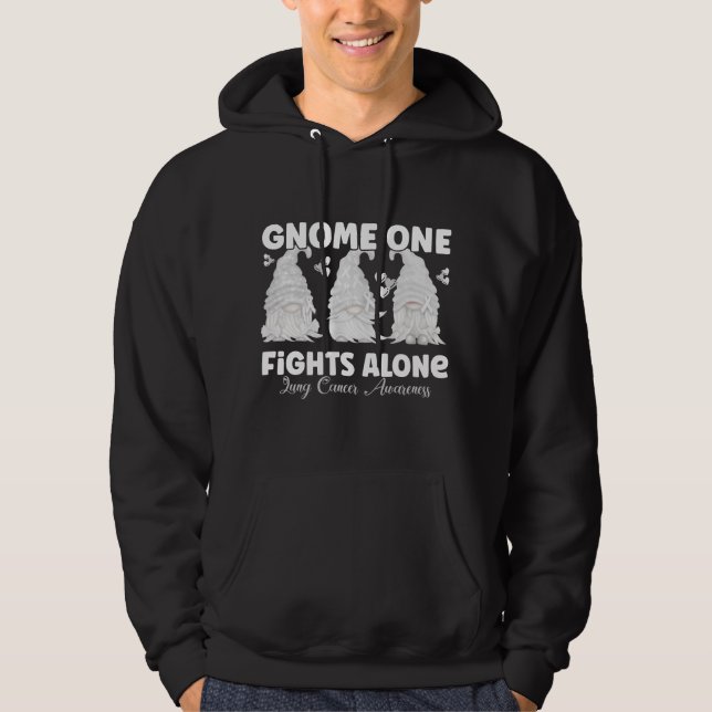 Lung Cancer White Ribbon Gnome Hoodie (Front)