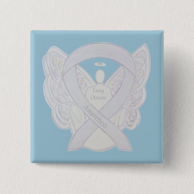 Lung Disease Awareness Angel Pearl Ribbon Art Pin (Front)