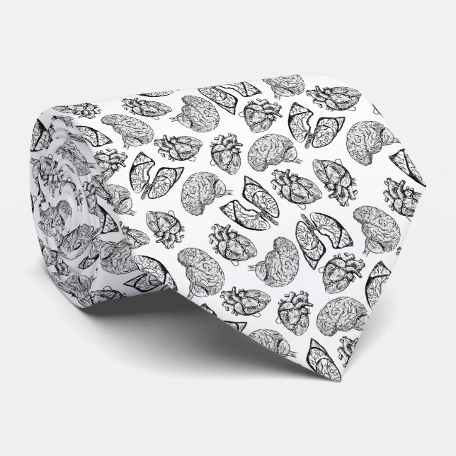 Lung Heart Brain — Black on White Tie (Rolled)