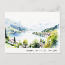 Lungern Switzerland Watercolor Landscape Travel