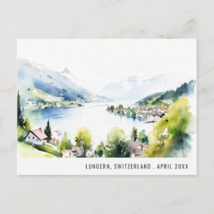 Lungern Switzerland Watercolor Landscape Travel Holiday Postcard