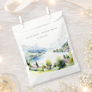 Lungern Switzerland Watercolor Landscape Wedding Favour Bag