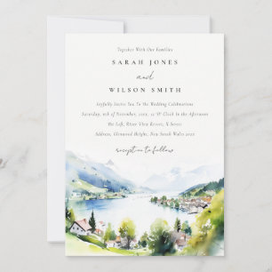 Lungern Switzerland Watercolor Landscape Wedding Invitation