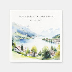 Lungern Switzerland Watercolor Landscape Wedding Napkin