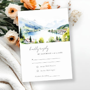 Lungern Switzerland Watercolor Landscape Wedding RSVP Card