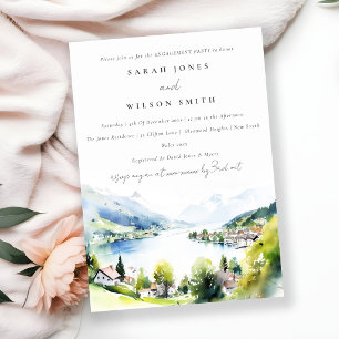 Lungern Switzerland Watercolor scape Engagement Invitation