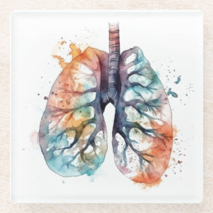 Lungs, breathing like a tree in watercolor glass coaster