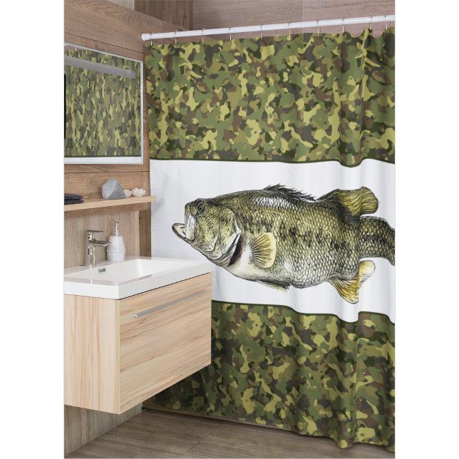 Lunker Largemouth Bass Fishing Green Camo (Bass Fishing Camo Shower Curtain)