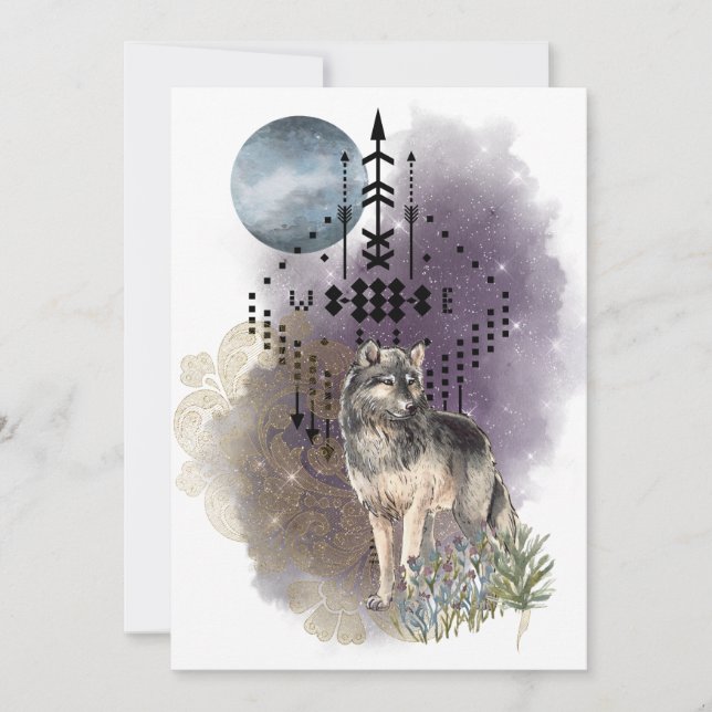 Lupercalia Wolf Moon Magick Arrows & Stars Holiday Card (Front)