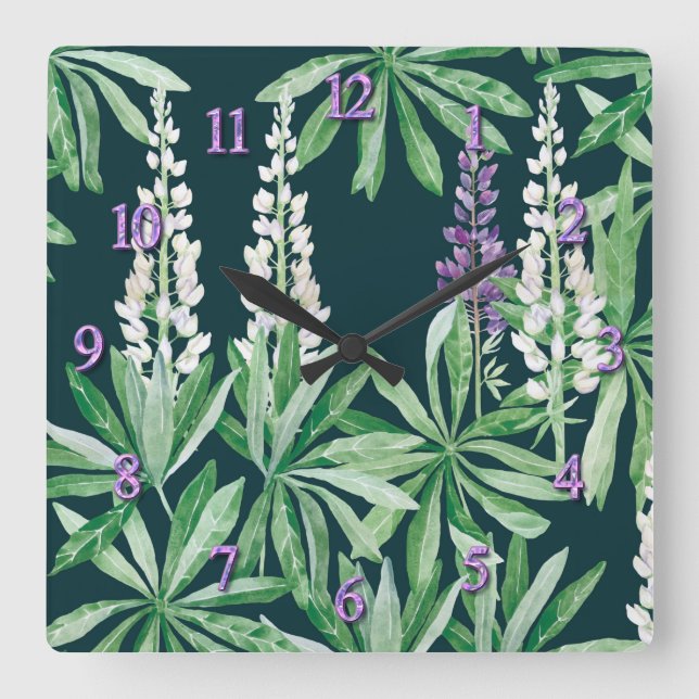 Lupin flower  square wall clock (Front)