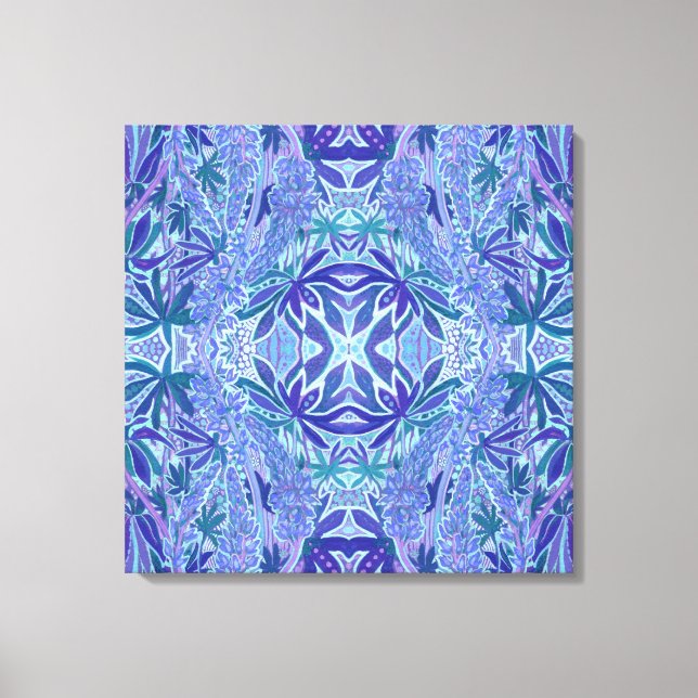 Lupine Flower Bohemian Arabesque Pattern Blue Teal Canvas Print (Front)