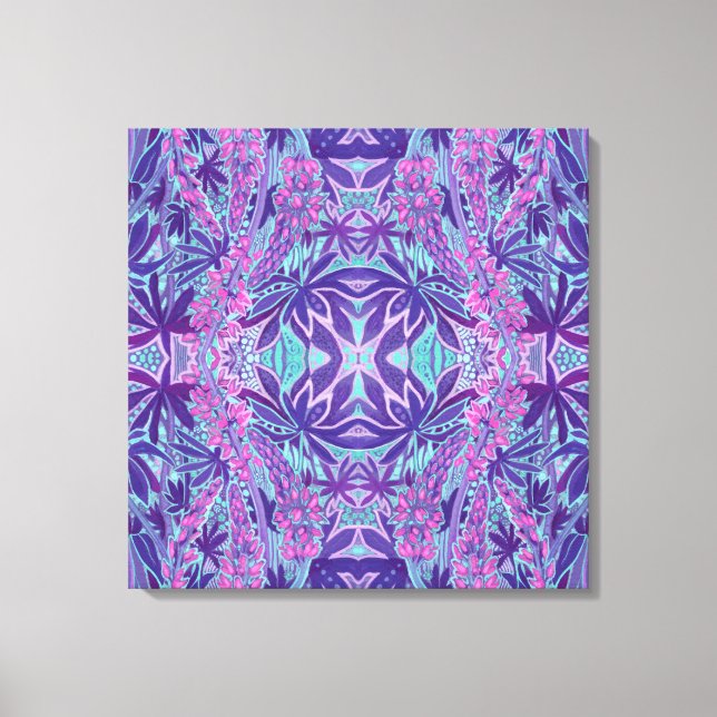 Lupine Flower Bohemian Arabesque Pattern Pink Mint Canvas Print (Front)