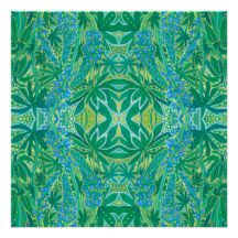 Lupine Flowers Bohemian Arabesque Pattern Green