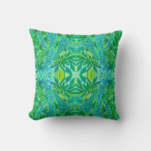 Lupine Flowers Bohemian Arabesque Pattern Green Th Throw Pillow