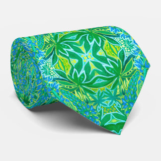 Lupine Flowers Bohemian Arabesque Pattern Green Tie