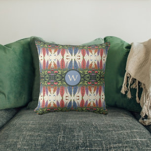 Lupine Flowers Butterflies Vintage Floral Monogram Throw Pillow