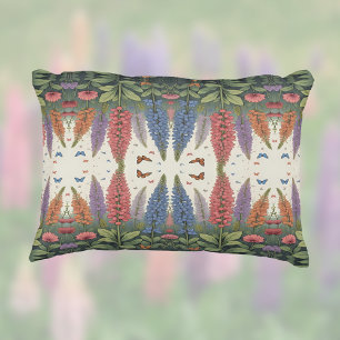 Lupine Flowers Butterflies Vintage Floral Pattern Accent Pillow