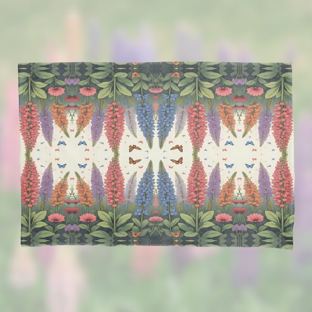 Lupine Flowers Butterflies Vintage Floral Pattern Pillowcase (Creator Uploaded)