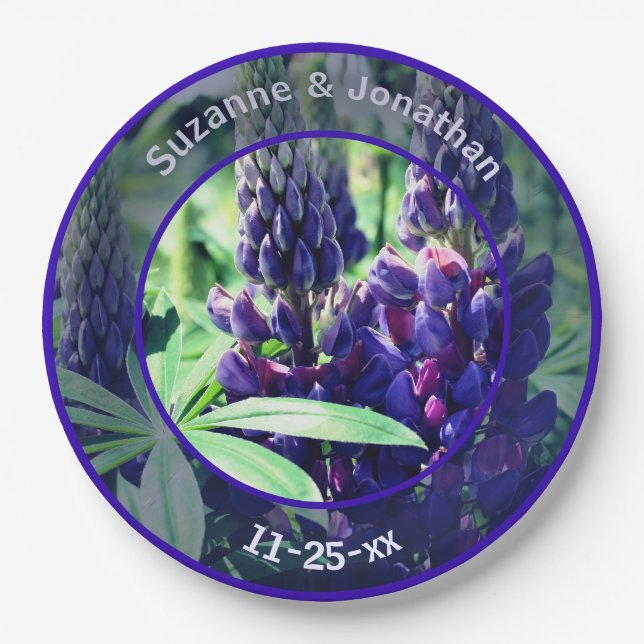 Lupine Flowers Personalized Wedding Paper Plate (Front)