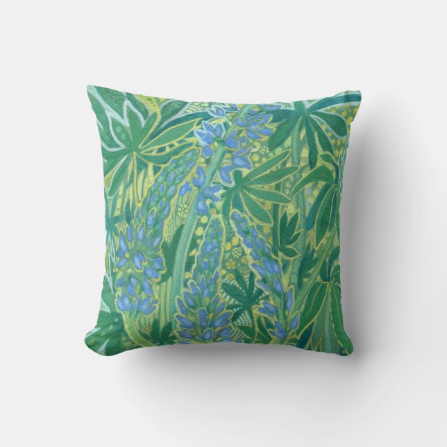 Lupine Flowers, Summer Wildflowers Floral Painting Throw Pillow (Front)