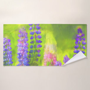 Lupine Painting - Original Flower Art Bath Towel Set
