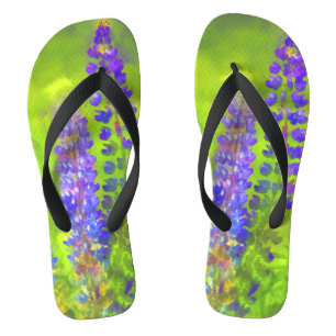 Lupine Painting - Original Flower Art Flip Flops