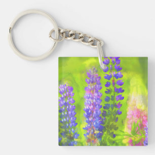 Lupine Painting - Original Flower Art Keychain