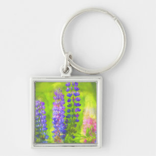 Lupine Painting - Original Flower Art Keychain
