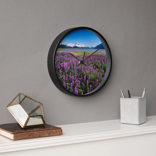 Lupines in Bloom | Kenai Mountains, Alaska Clock (Office)